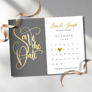 Invitation Enregistrer la date Calendrier Gold Love Heart