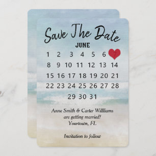 Invitation Enregistrer la date Calendrier Mariage Ocean Beach