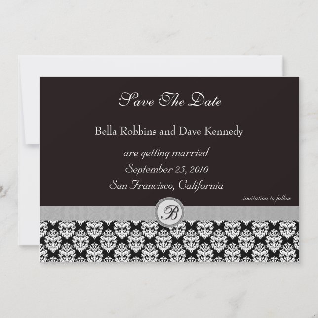 Invitation Enregistrer la date -Damask BlackElegance (Devant)