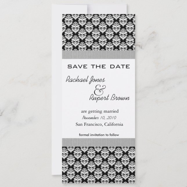 Invitation Enregistrer la date -Damask BlackElegance (Devant)