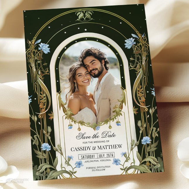 Invitation Enregistrer la date de la photo florale bleue uniq (Créateur téléchargé)