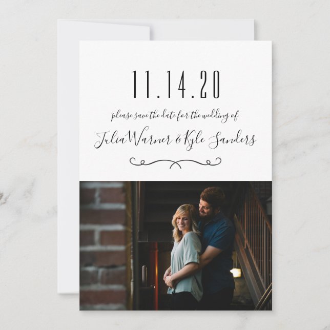 Invitation Enregistrer la date de mariage photo moderne (Devant)