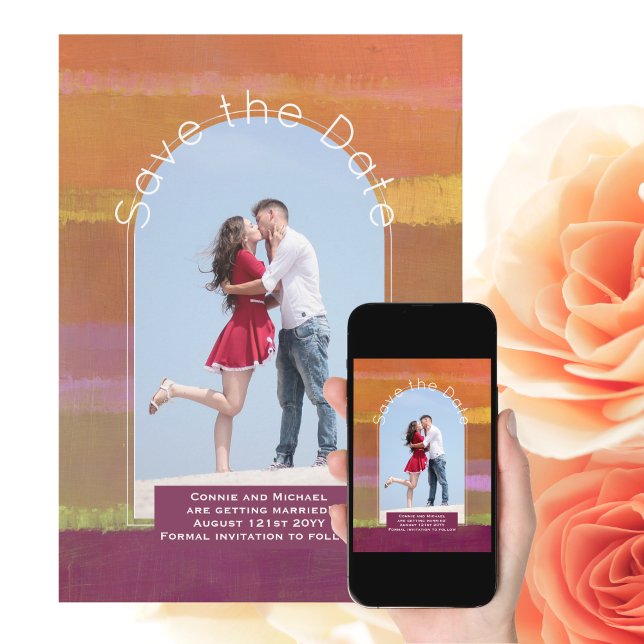 Invitation Enregistrer la date de tendance | Photo Orange Ber (Créateur téléchargé)