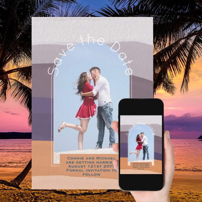 Invitation Enregistrer la date de tendance | Photo Purple Ora (Créateur téléchargé)