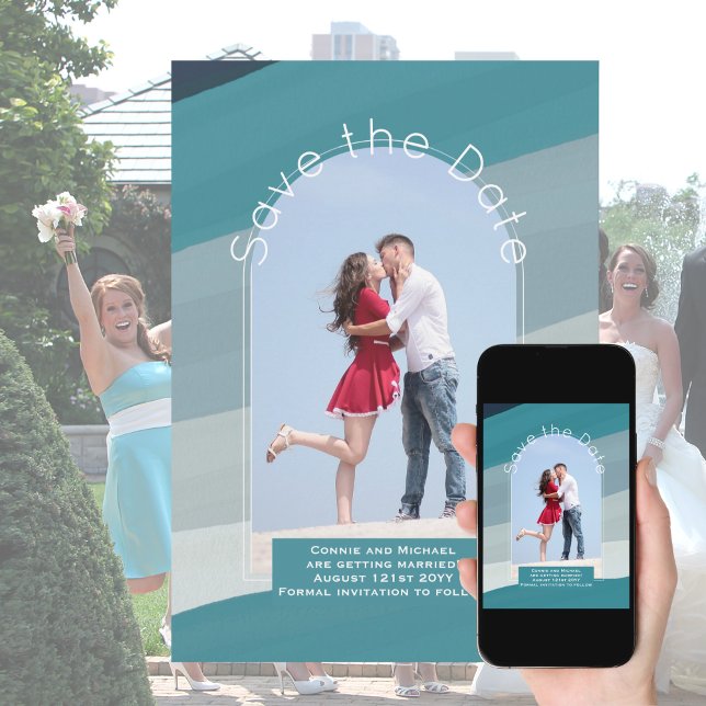 Invitation Enregistrer la date de tendance | Photo Turquoise  (Créateur téléchargé)