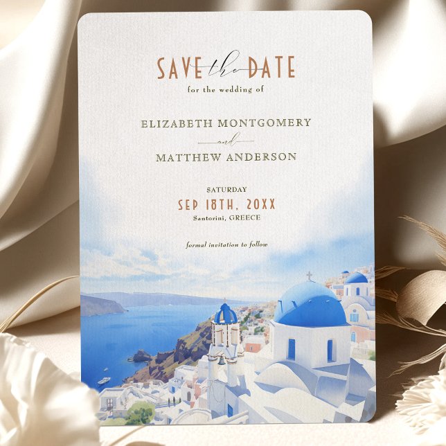 Invitation Enregistrer La Date Destination Santorin Grèce (Créateur téléchargé)