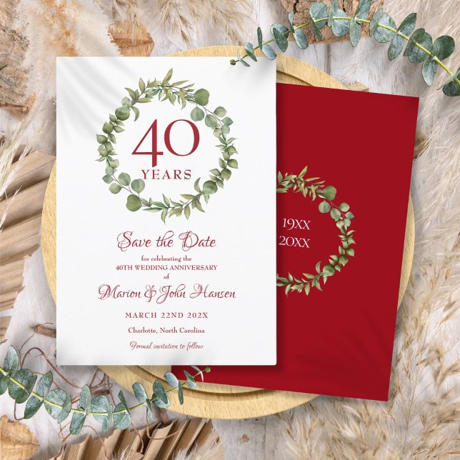 Invitation Enregistrer la date du 40e anniversaire de mariage (Greenery 40th Wedding Anniversary Save the Date Invitation)