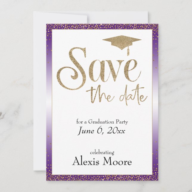 Invitation Enregistrer la date d'une fête de graduation Gold  (Devant)