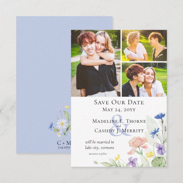 Invitation Enregistrer la date Elegant Fleurs sauvages aquare (Devant / Derrière)