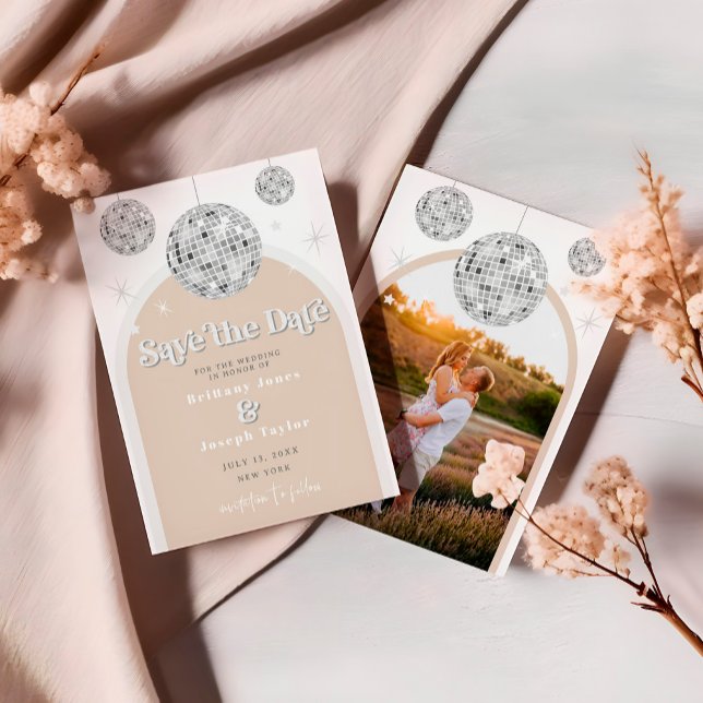 Invitation Enregistrer la date Elegant Retro Disco Groove pho (Créateur téléchargé)