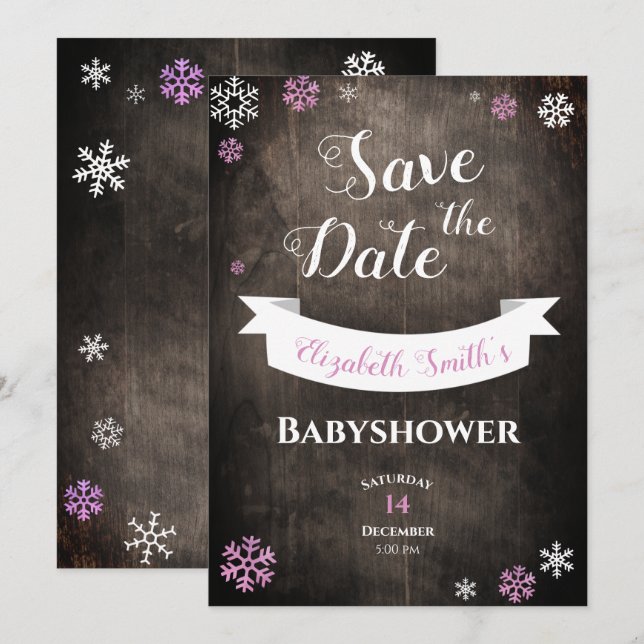 Invitation Enregistrer la date Flacon de neige rustique babys (Devant / Derrière)