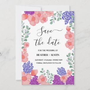 Invitation Enregistrer la date Fleurs de mariage Aquarelle