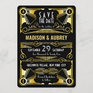 Invitation Enregistrer la date Gatsby Mariage Art Déco Gold N