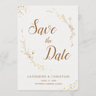 Invitation Enregistrer la date Golden Outline Flower