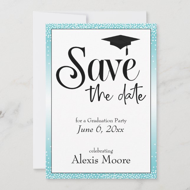 Invitation Enregistrer la Date Graduation Party, Turquoise (Devant)