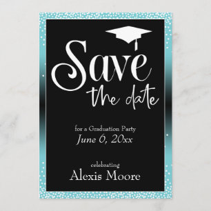 Invitation Enregistrer la date Graduation Party Turquoise Omb