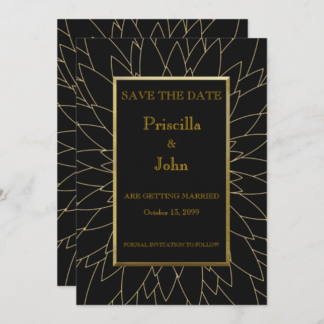 Invitation Enregistrer la date, grandes portes, dahlia géomét (Devant / Derrière)