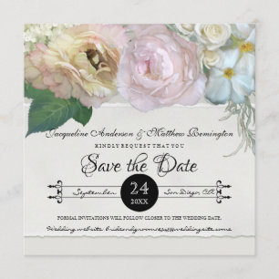 Invitation Enregistrer la date Gris Ombre Flowers Peony Roses
