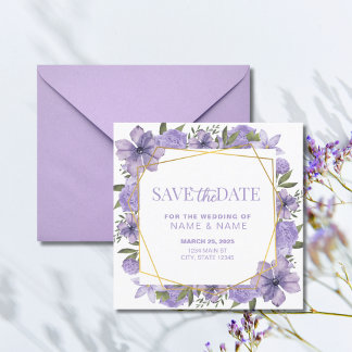Invitation Enregistrer La Date Lavande Purple Or Floral Maria