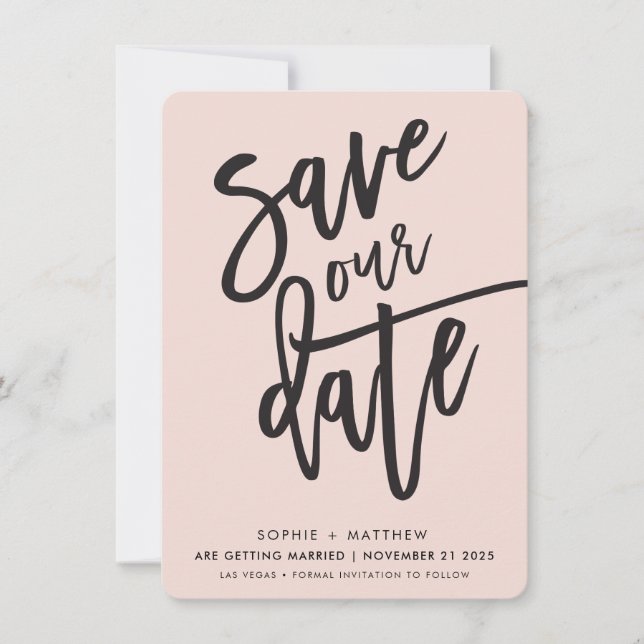 Invitation ENREGISTRER LA DATE manuscrite script noir rose (Devant)