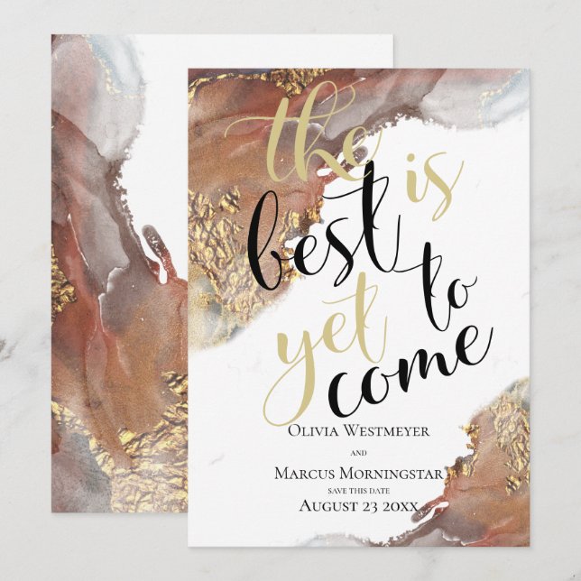 Invitation Enregistrer la date Marbled Encre or et bronze (Devant / Derrière)