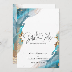 Invitation Enregistrer la date Marbled Encre Turquoise et Or