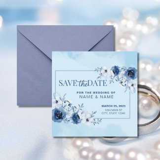 Invitation Enregistrer la date Mariage Aquarelle bleue Floral