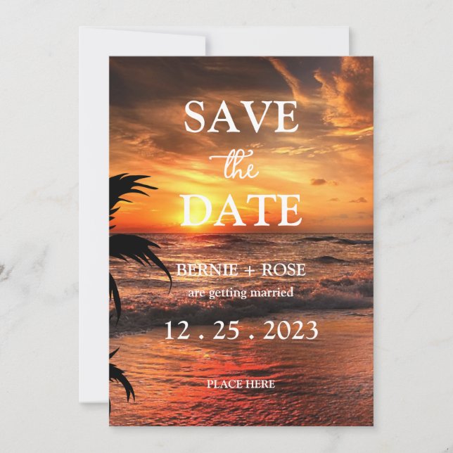 INVITATION ENREGISTRER LA DATE MARIAGE BEACH SUNSET (Devant)