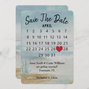 Invitation Enregistrer la date Mariage Calendrier Beach Starf
