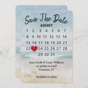 Invitation Enregistrer la date Mariage Calendrier Beach Starf
