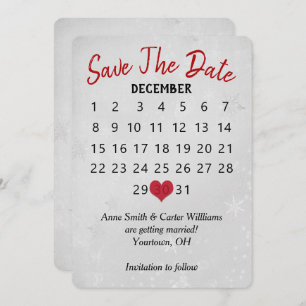 Invitation Enregistrer la date Mariage Calendrier Silver Snow