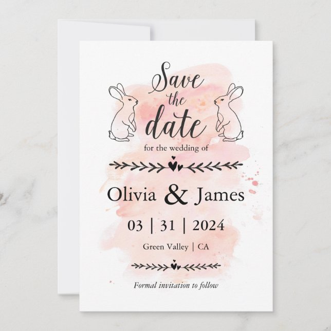 Invitation Enregistrer la date Mariage de Pâques noir et blan (Devant)