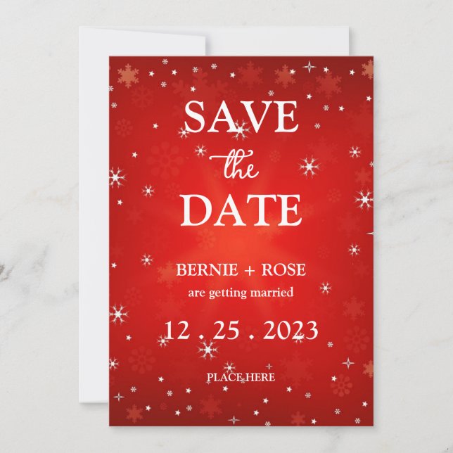 INVITATION ENREGISTRER LA DATE MARIAGE SNOWFLAKES RED (Devant)