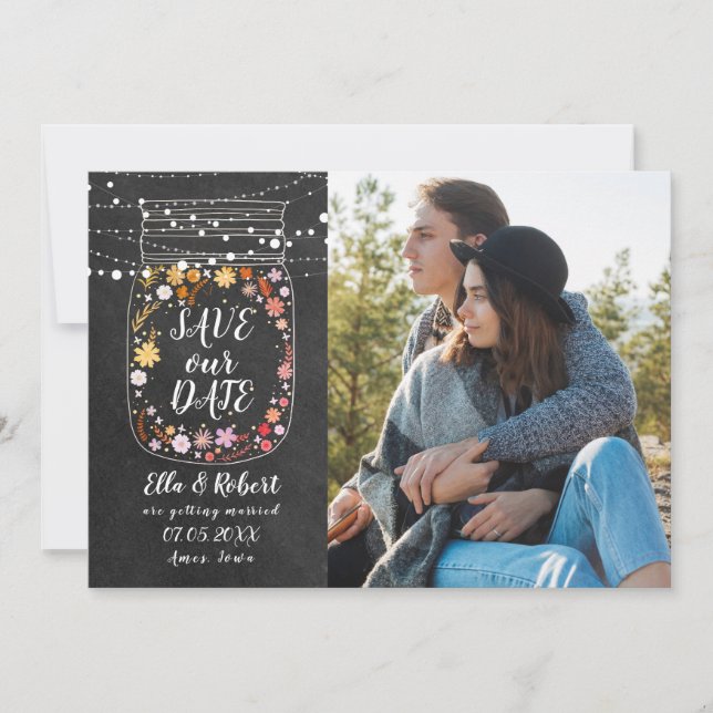 Invitation Enregistrer la date Mason Jar String Lights Boho P (Devant)