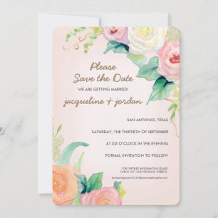 Invitation Enregistrer la date Moderne Aquarelle Roses florau