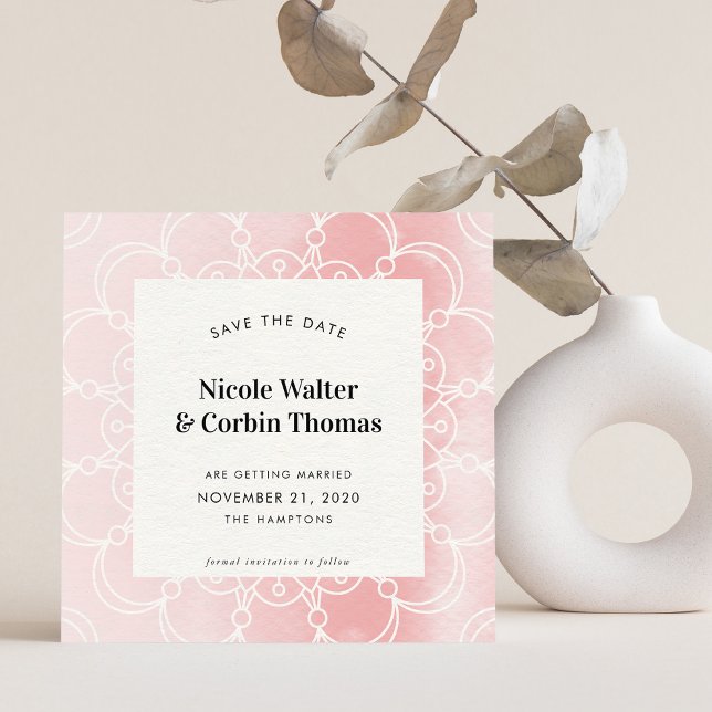 Invitation ENREGISTRER LA DATE moderne boho mandala aquarelle (Créateur téléchargé)