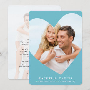 Invitation ENREGISTRER LA DATE moderne photo cadre coeur turq