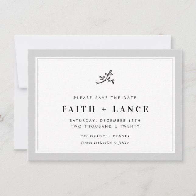 Invitation ENREGISTRER LA DATE moderne sprig simple cool de b (Devant)