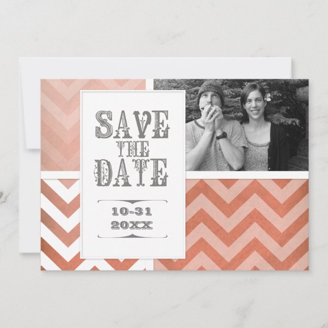 Invitation Enregistrer la date - Ombre Chevron Stripe Zig Zag (Devant)