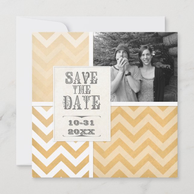 Invitation Enregistrer la date - Ombre Chevron Stripe Zig Zag (Devant)