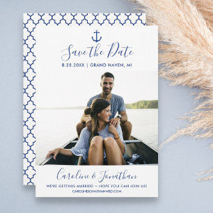 Invitation Enregistrer la date Photo Classic Blue Ancre nauti