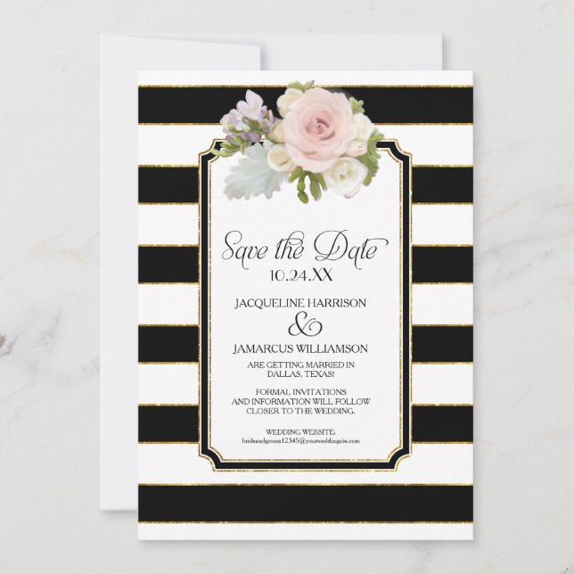 Invitation Enregistrer la date Photo large bande Faux Gold Fl (Devant)