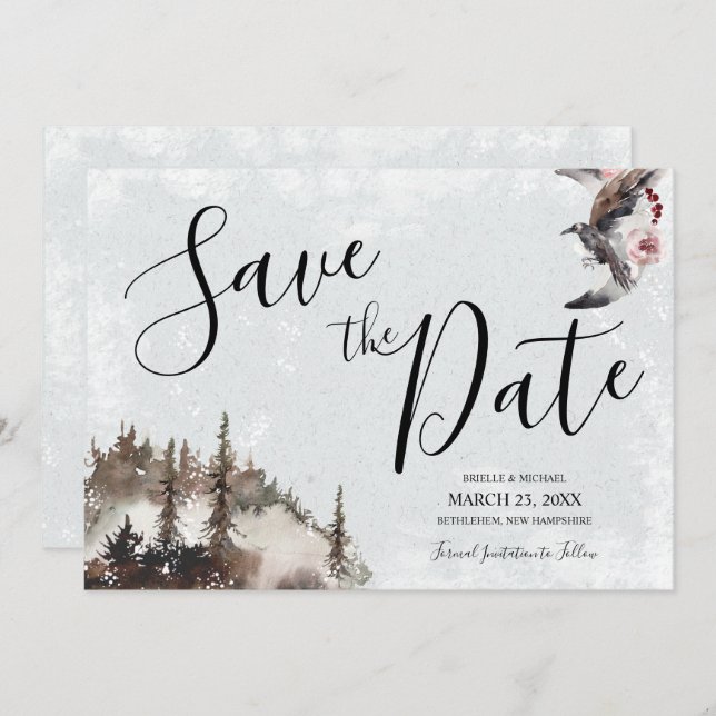 Invitation Enregistrer la date pour le Mariage avec Raven et  (Devant / Derrière)