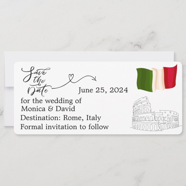 Invitation Enregistrer la date pour un mariage à Rome, Italie (Devant)