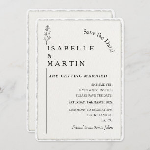 Invitation Enregistrer la date QR Code Faux Deckled Edge Mari