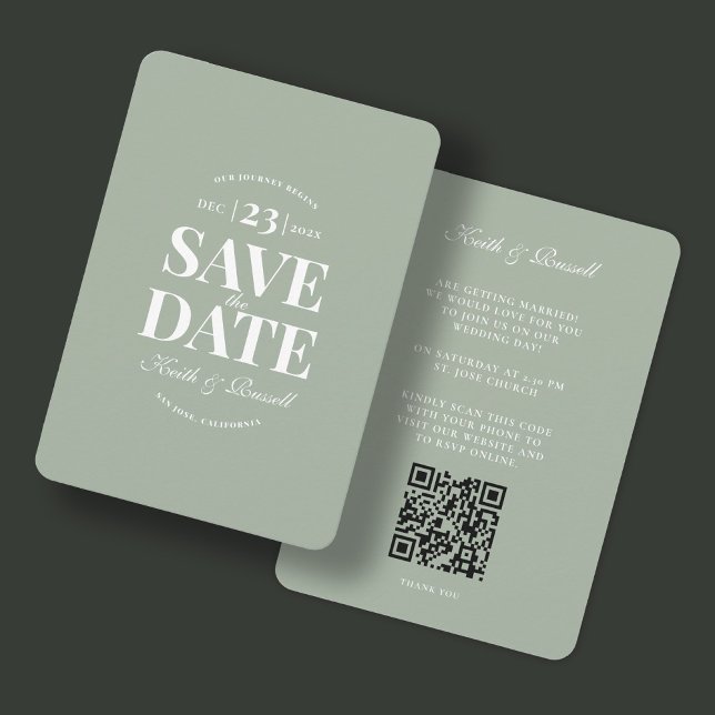 Invitation Enregistrer la date QR Code Mariage Site Web Sage  (Créateur téléchargé)
