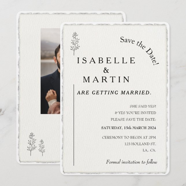 Invitation Enregistrer la date QR Faux Deckled Edge Mariage (Devant / Derrière)
