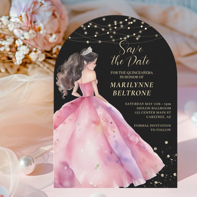 Invitation Enregistrer la date Rose Gold Princesse Quinceañer (Créateur téléchargé)