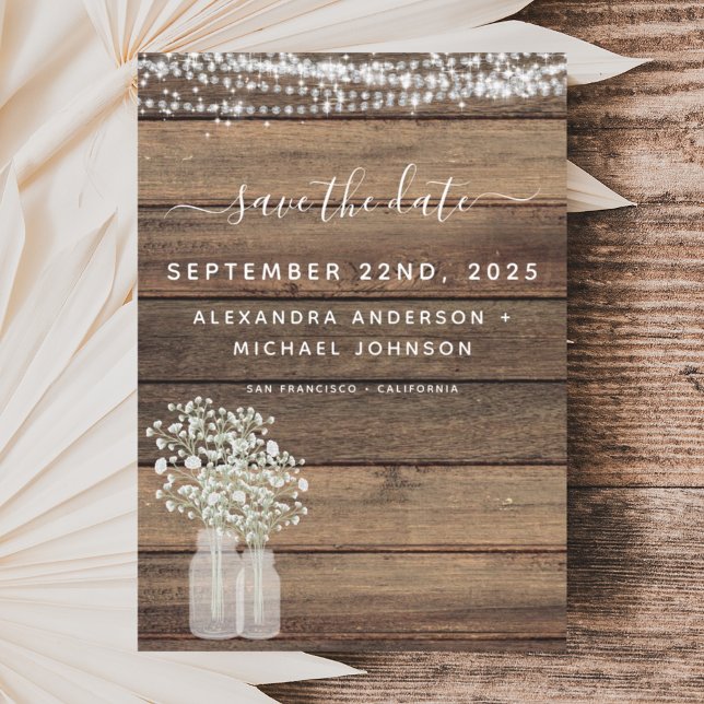 Invitation Enregistrer la date Rustic Farmhouse String Lights (Créateur téléchargé)