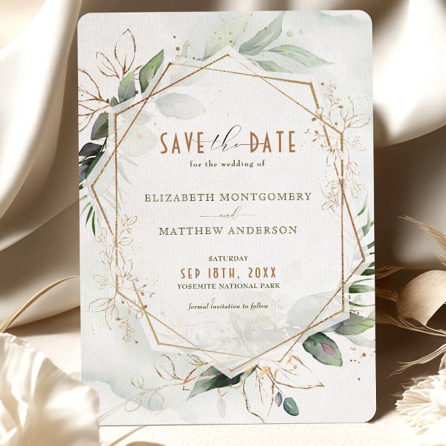 Invitation Enregistrer La Date Rustic Green & Gold Mariage (Créateur téléchargé)